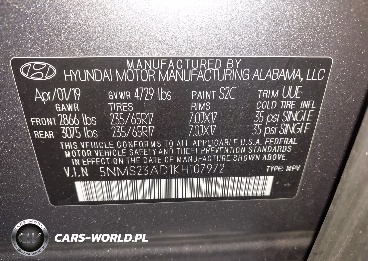2019 Hyundai Santa Fe Se VIN:5NMS23AD1KH107972 - 9