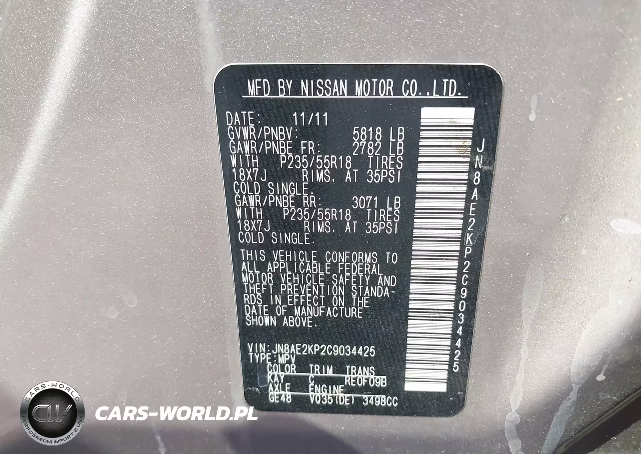 2012 Nissan Quest Sl VIN:JN8AE2KP2C9034425 - 9