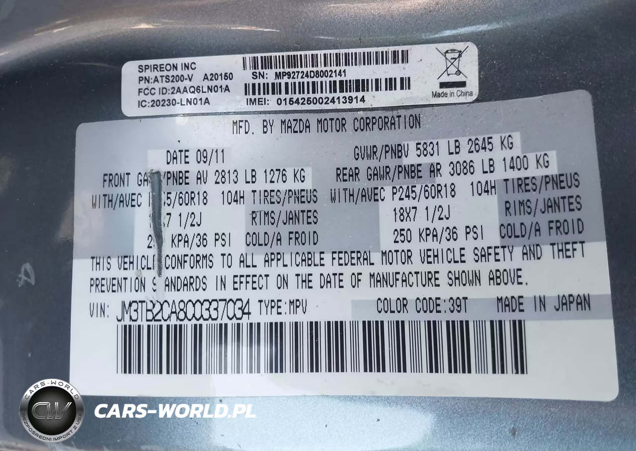 2012 Mazda Cx-9 Touring VIN:JM3TB2CA8C0337034 - 9
