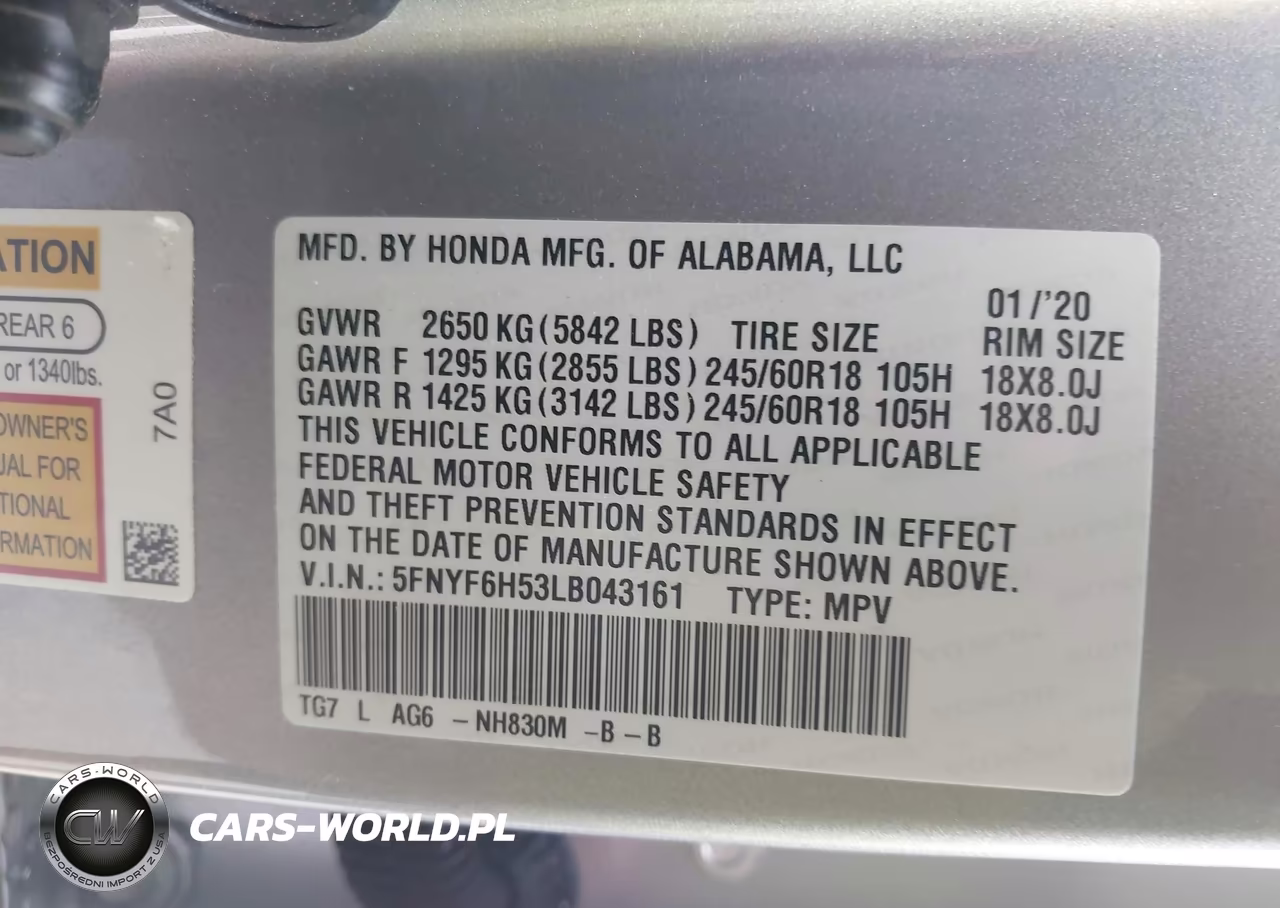 2020 Honda Pilot Awd Ex-L VIN:5FNYF6H53LB043161 - 9