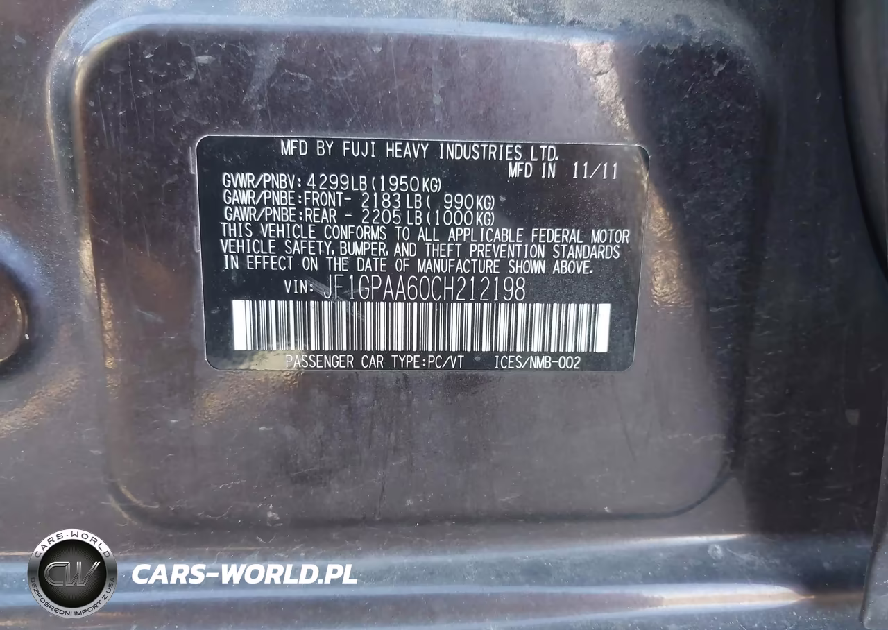 2012 Subaru Impreza 2.0I VIN:JF1GPAA60CH212198 - 9