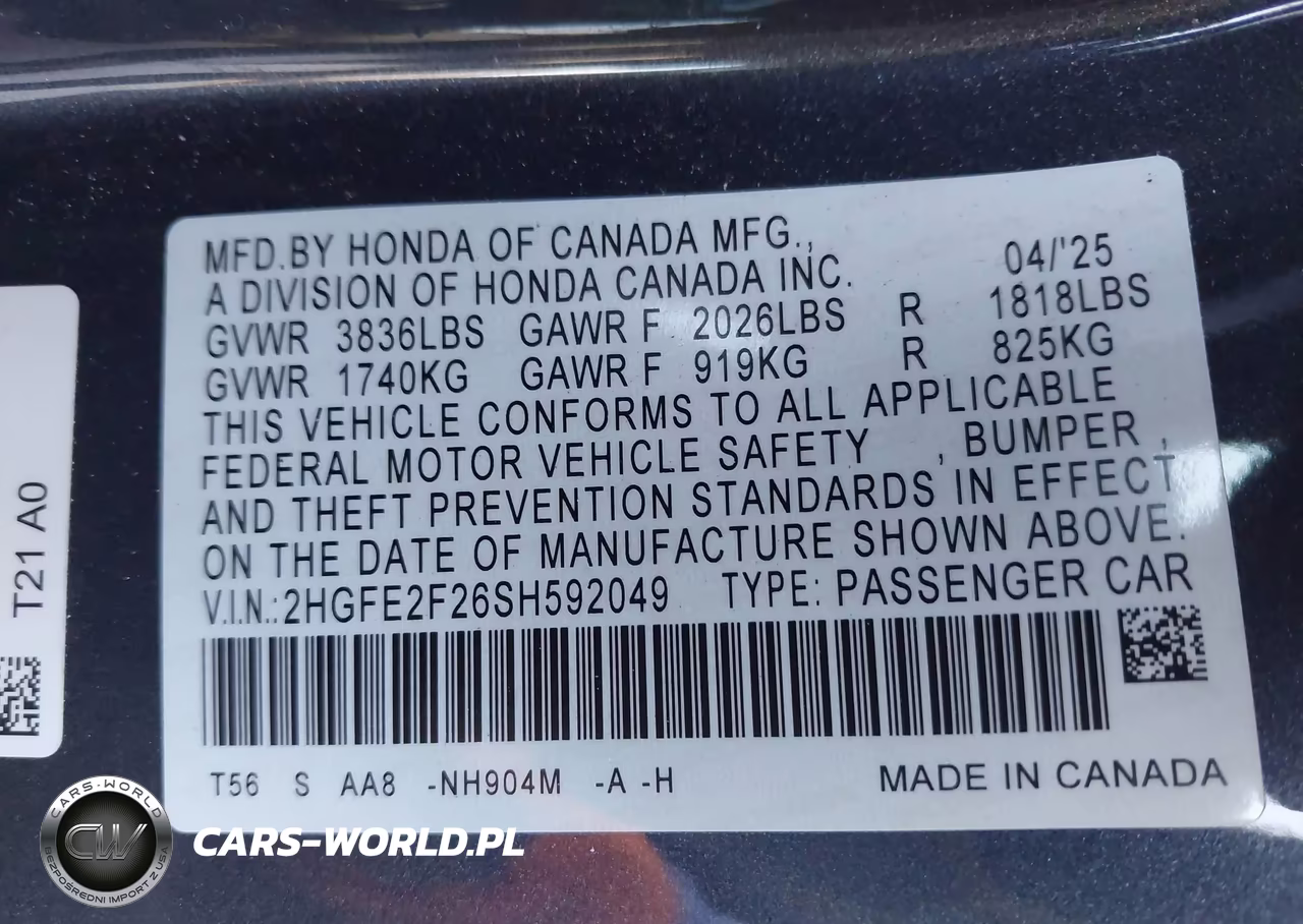 2025 Honda Civic Lx VIN:2HGFE2F26SH592049 - 9