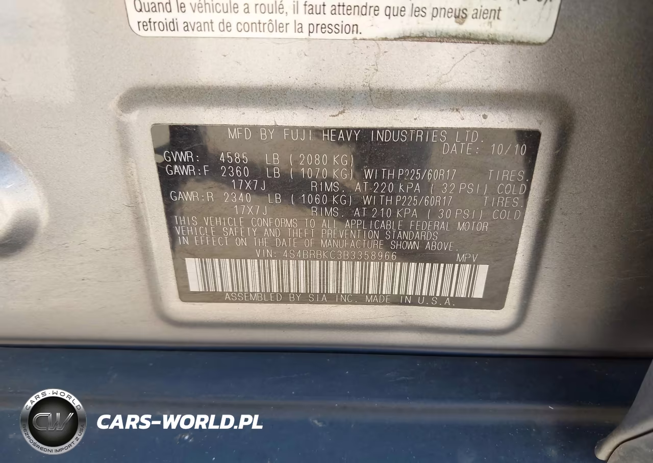 2011 Subaru Outback 2.5I Limited VIN:4S4BRBKC3B3358966 - 9