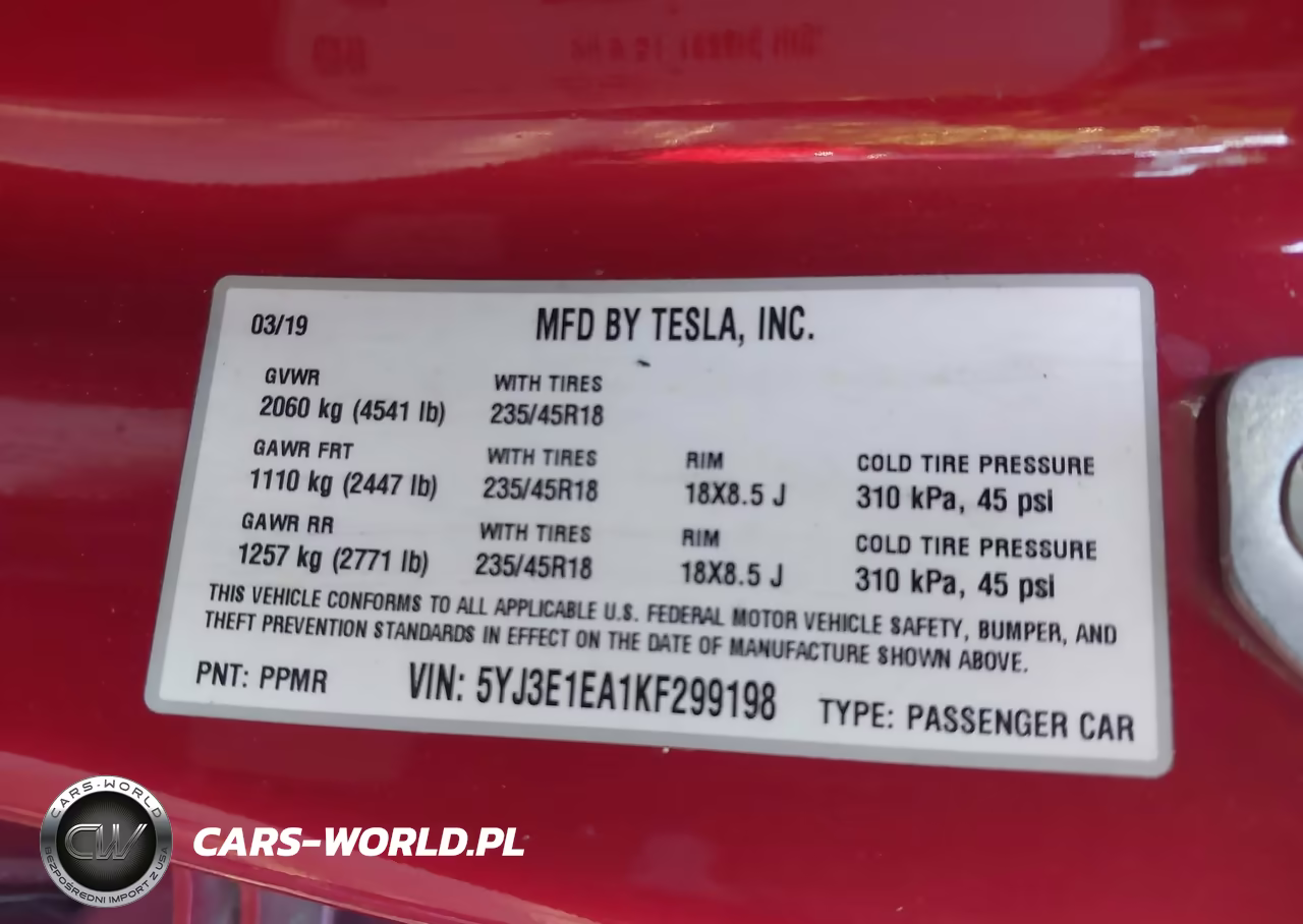 2019 Tesla Model 3 Long Range-Mid Range-Standard Range-Standard Range Plus VIN:5YJ3E1EA1KF299198 - 9