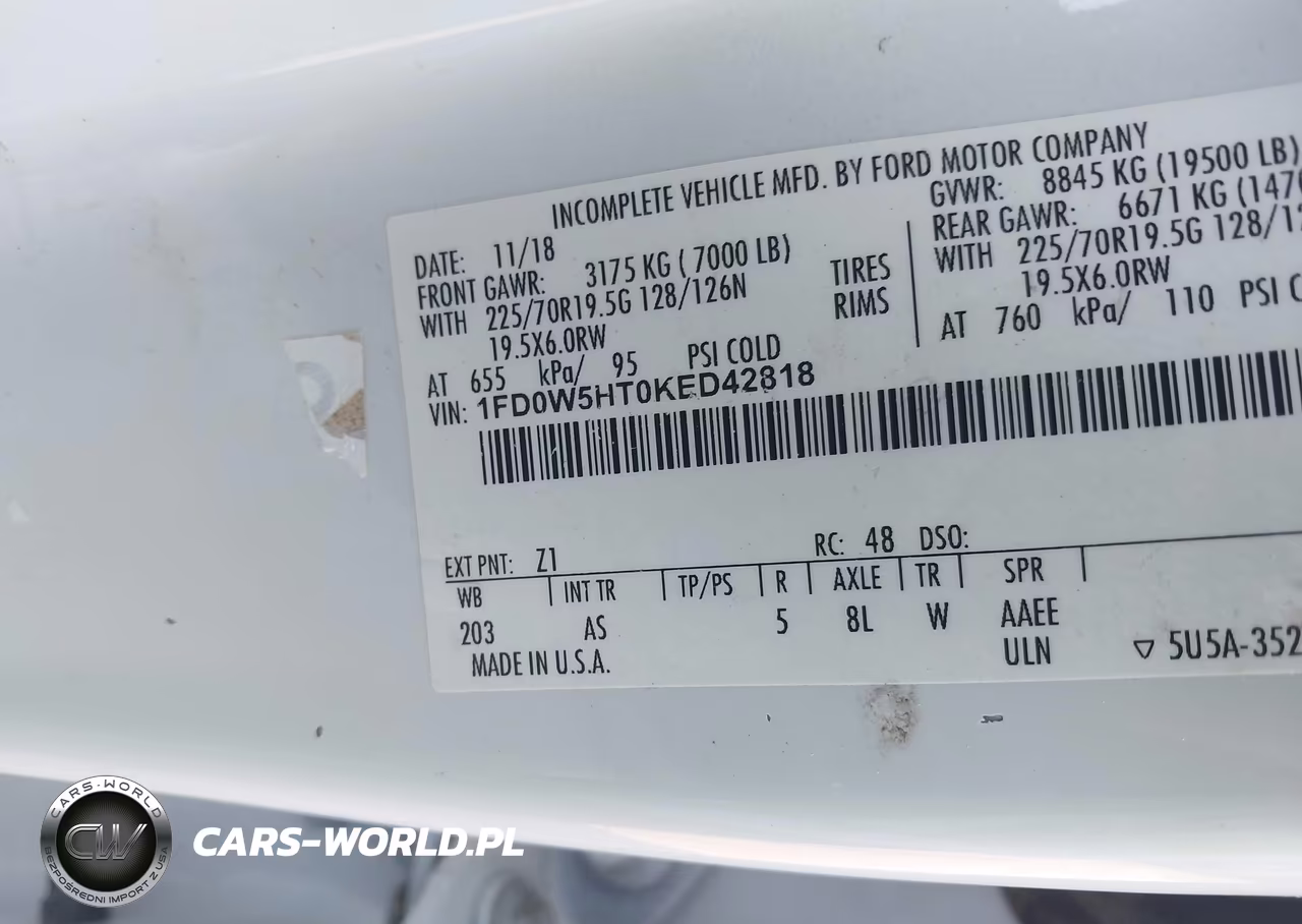 2019 Ford F-550 Chassis Xl VIN:1FD0W5HT0KED42818 - 9