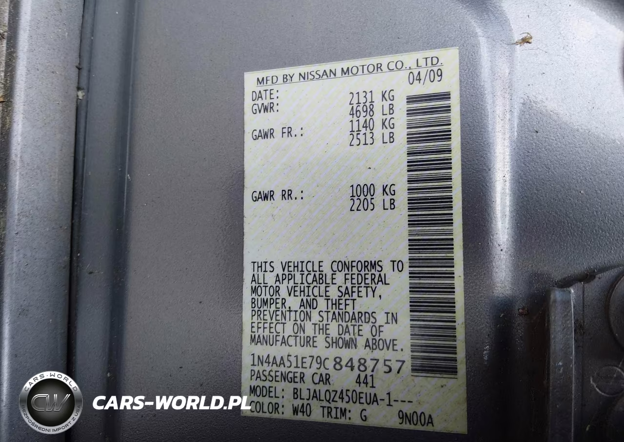 2009 Nissan Maxima 3.5 S VIN:1N4AA51E79C848757 - 9