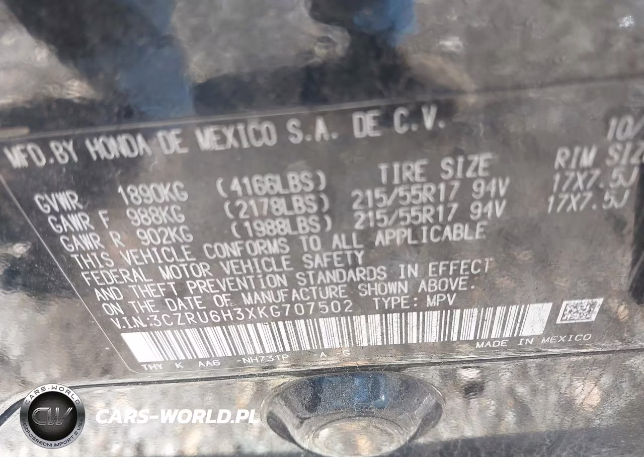 2019 Honda Hr-V Lx VIN:3CZRU6H3XKG707502 - 9