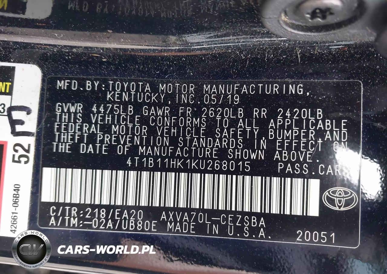 2019 Toyota Camry Se VIN:4T1B11HK1KU268015 - 9