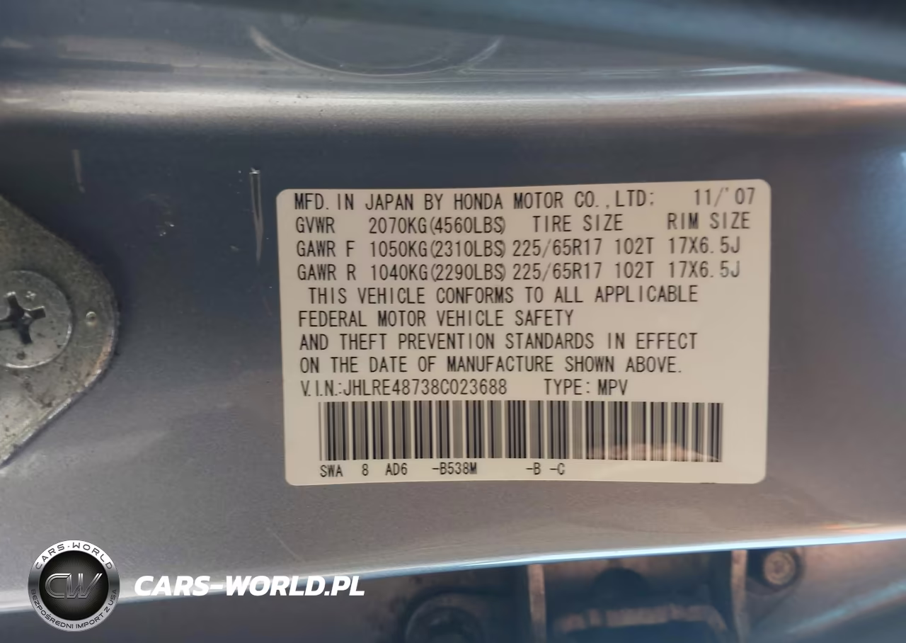 2008 Honda Cr-V Ex-L VIN:JHLRE48738C023688 - 9