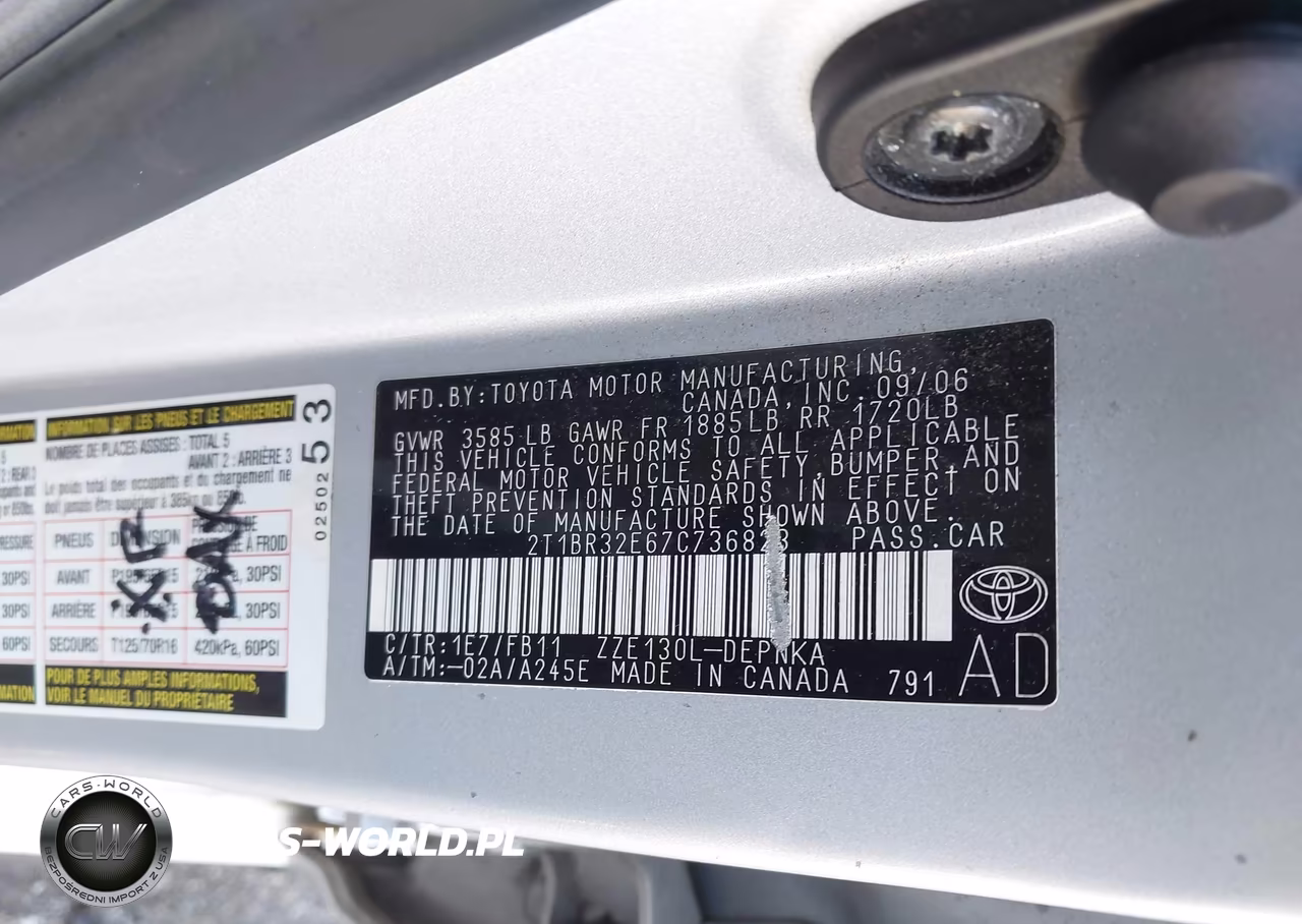2007 Toyota Corolla Le VIN:2T1BR32E67C736823 - 9