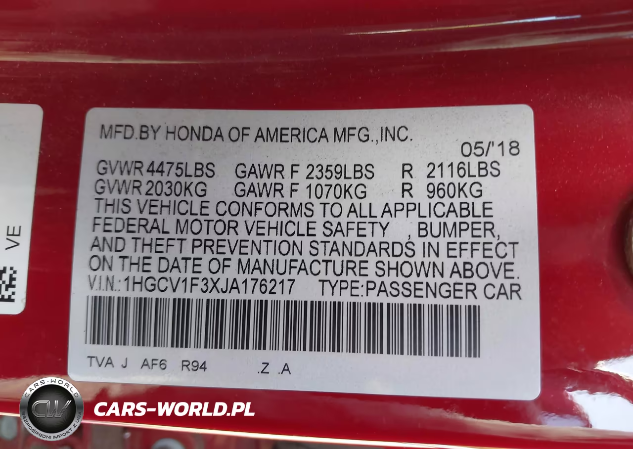 2018 Honda Accord Sport VIN:1HGCV1F3XJA176217 - 9
