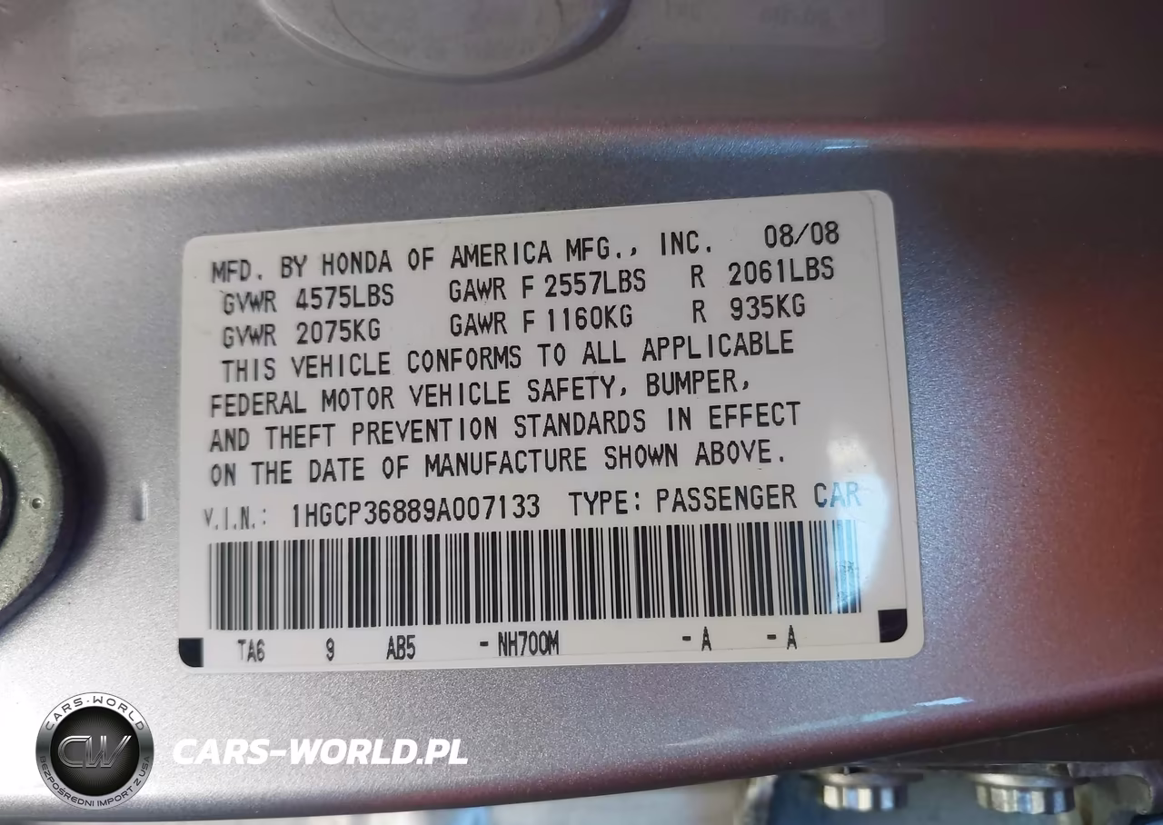 2009 Honda Accord 3.5 Ex-L VIN:1HGCP36889A007133 - 9