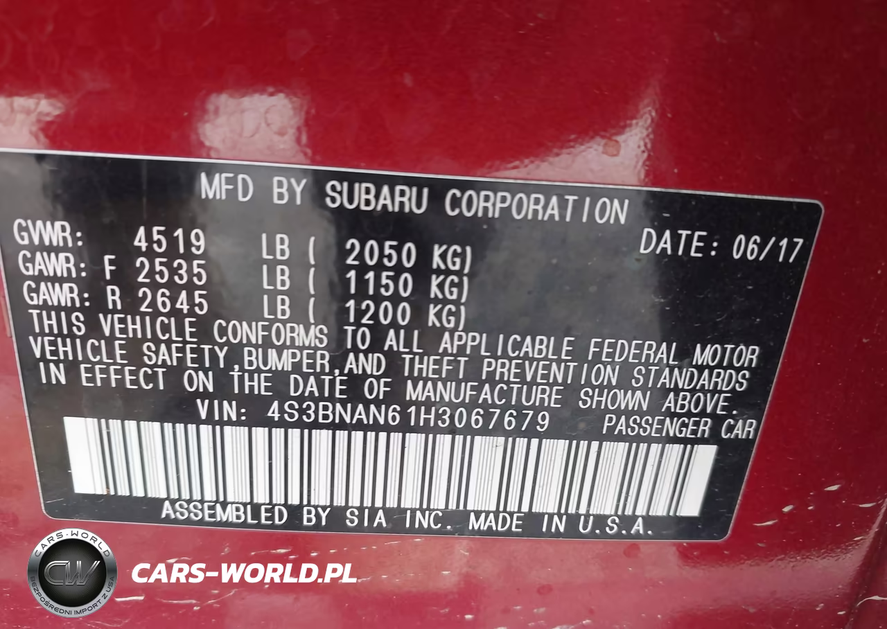 2017 Subaru Legacy 2.5I Limited VIN:4S3BNAN61H3067679 - 9