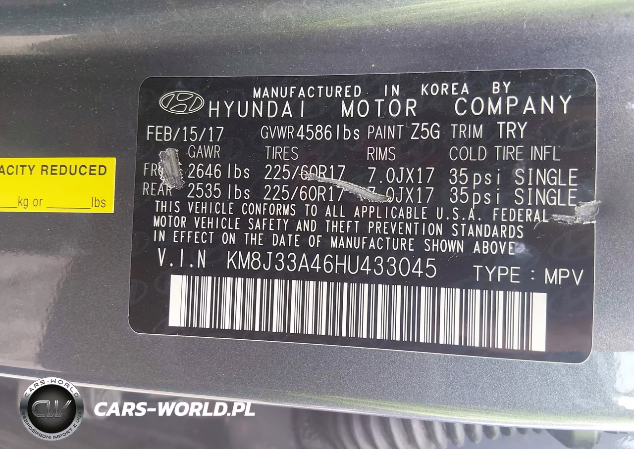2017 Hyundai Tucson Se Plus VIN:KM8J33A46HU433045 - 9