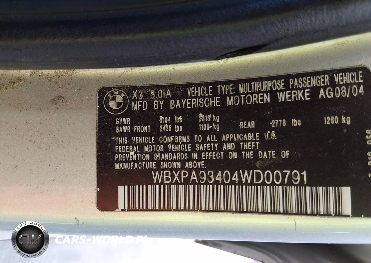2004 BMW X3 3.0I VIN:WBXPA93404WD00791 - 9
