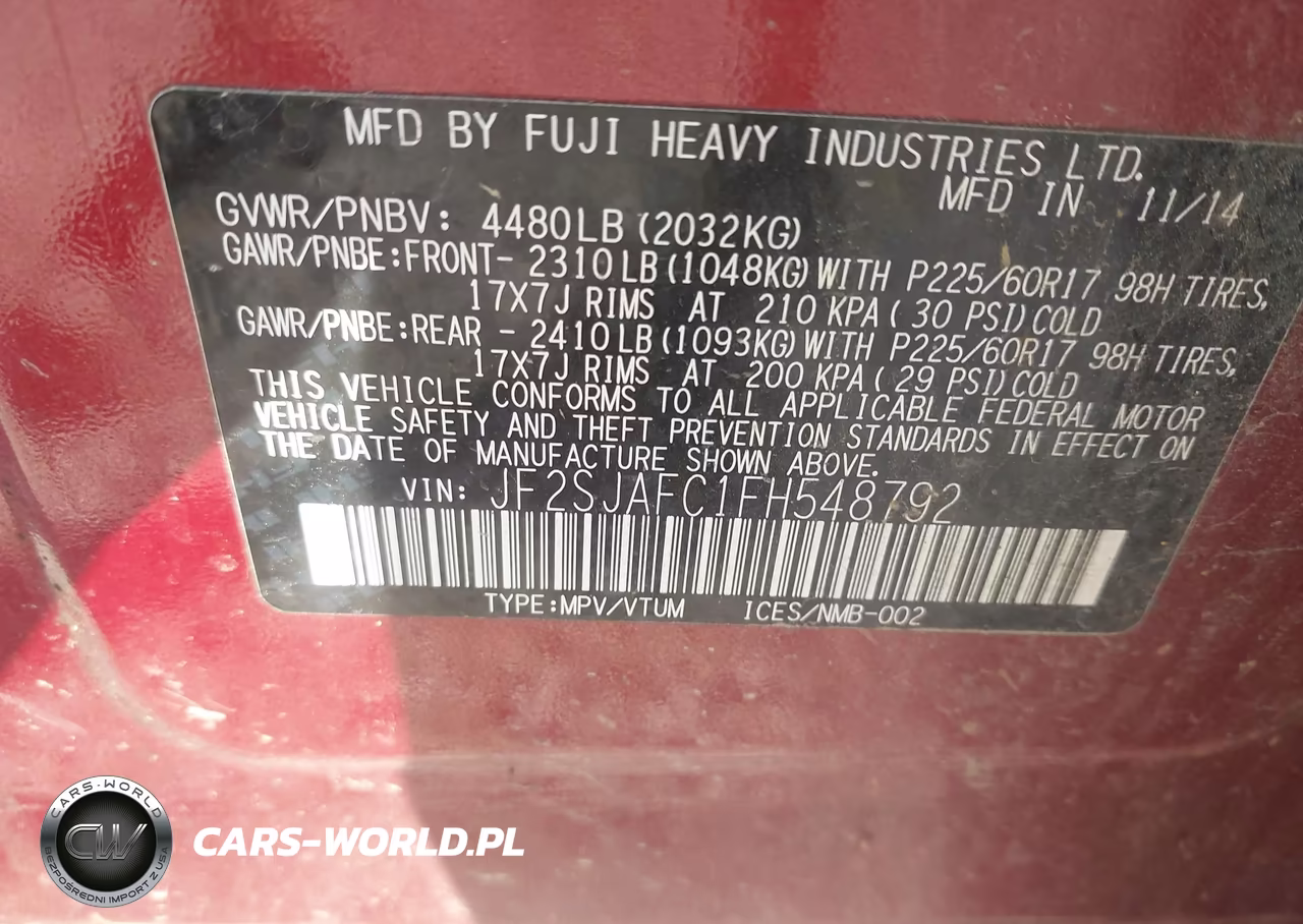 2015 Subaru Forester 2.5I Premium VIN:JF2SJAFC1FH548792 - 9