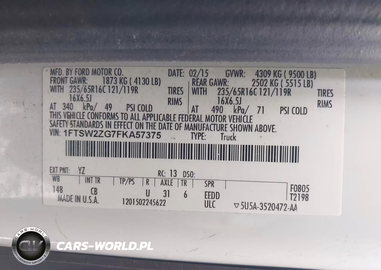 2015 Ford Transit-350 VIN:1FTSW2ZG7FKA57375 - 9