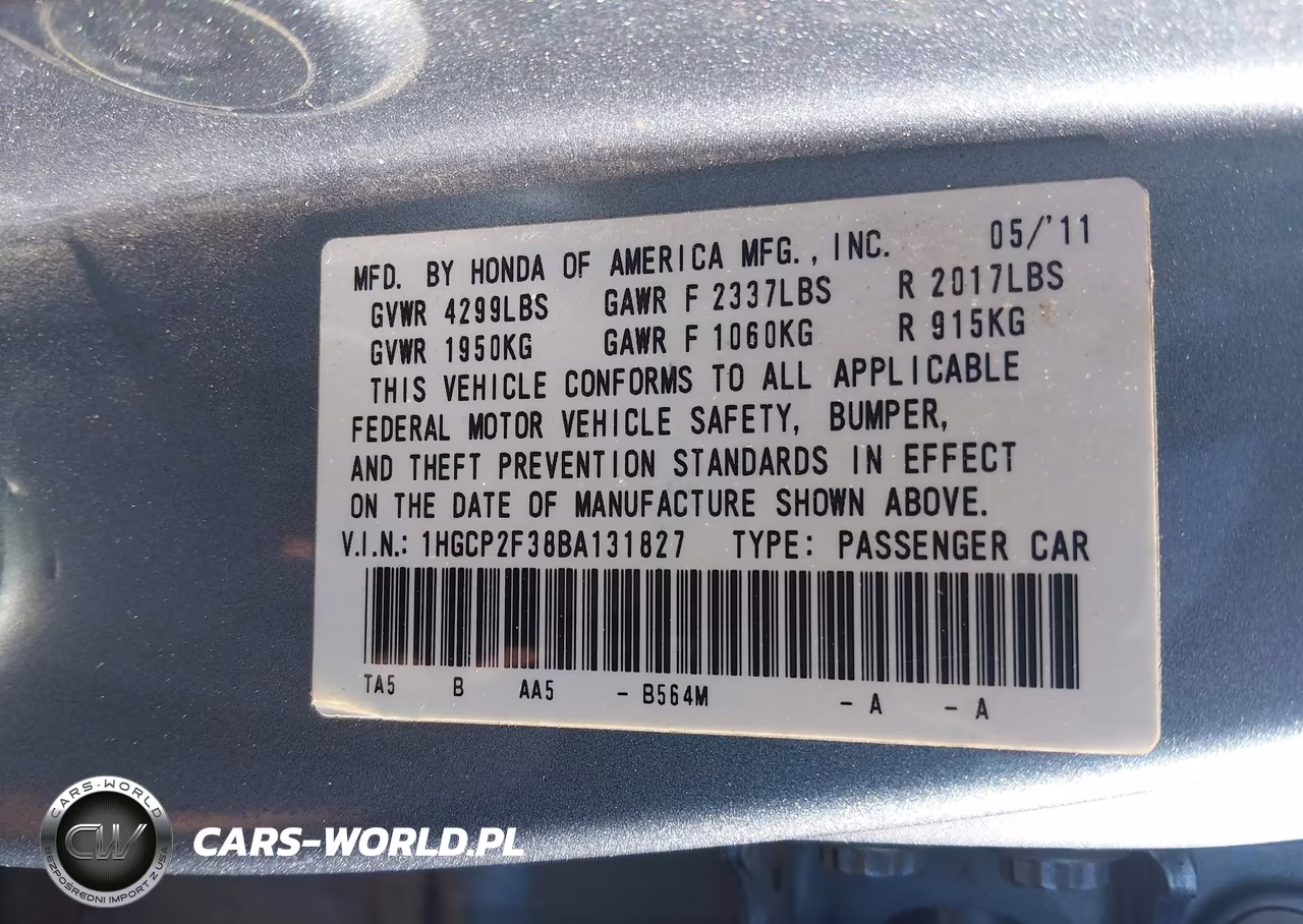 2011 Honda Accord 2.4 Lx VIN:1HGCP2F38BA131827 - 9