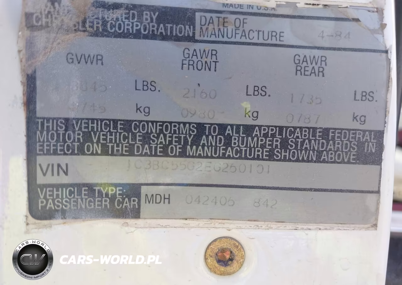 1984 Chrysler Lebaron VIN:1C3BC55G2EG260101 - 9