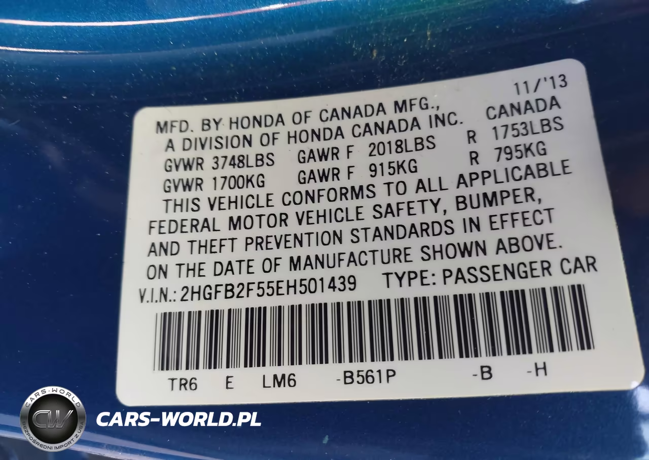 2014 Honda Civic Lx VIN:2HGFB2F55EH501439 - 9