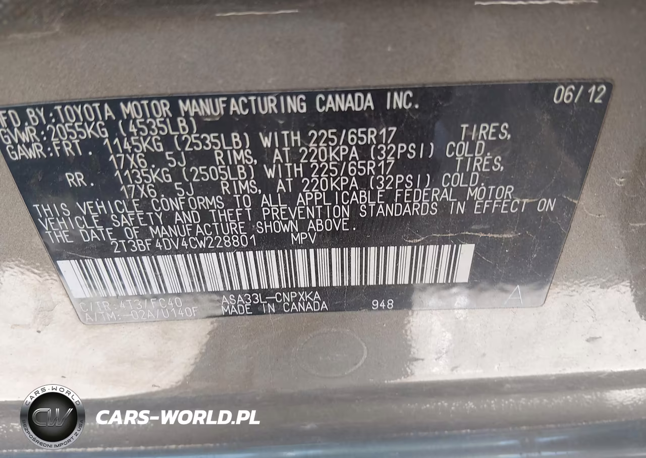 2012 Toyota Rav4 VIN:2T3BF4DV4CW228801 - 9