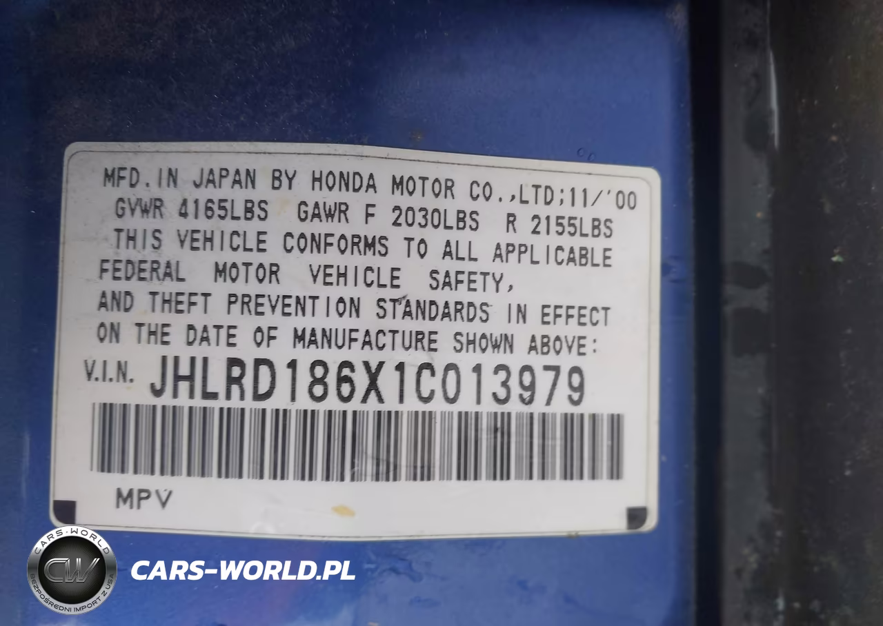 2001 Honda Cr-V Ex VIN:JHLRD186X1C013979 - 9