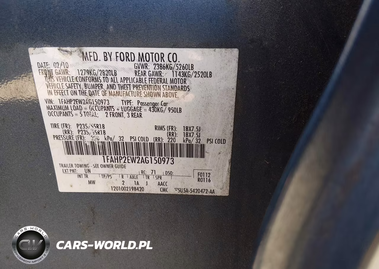 2010 Ford Taurus Sel VIN:1FAHP2EW2AG150973 - 9