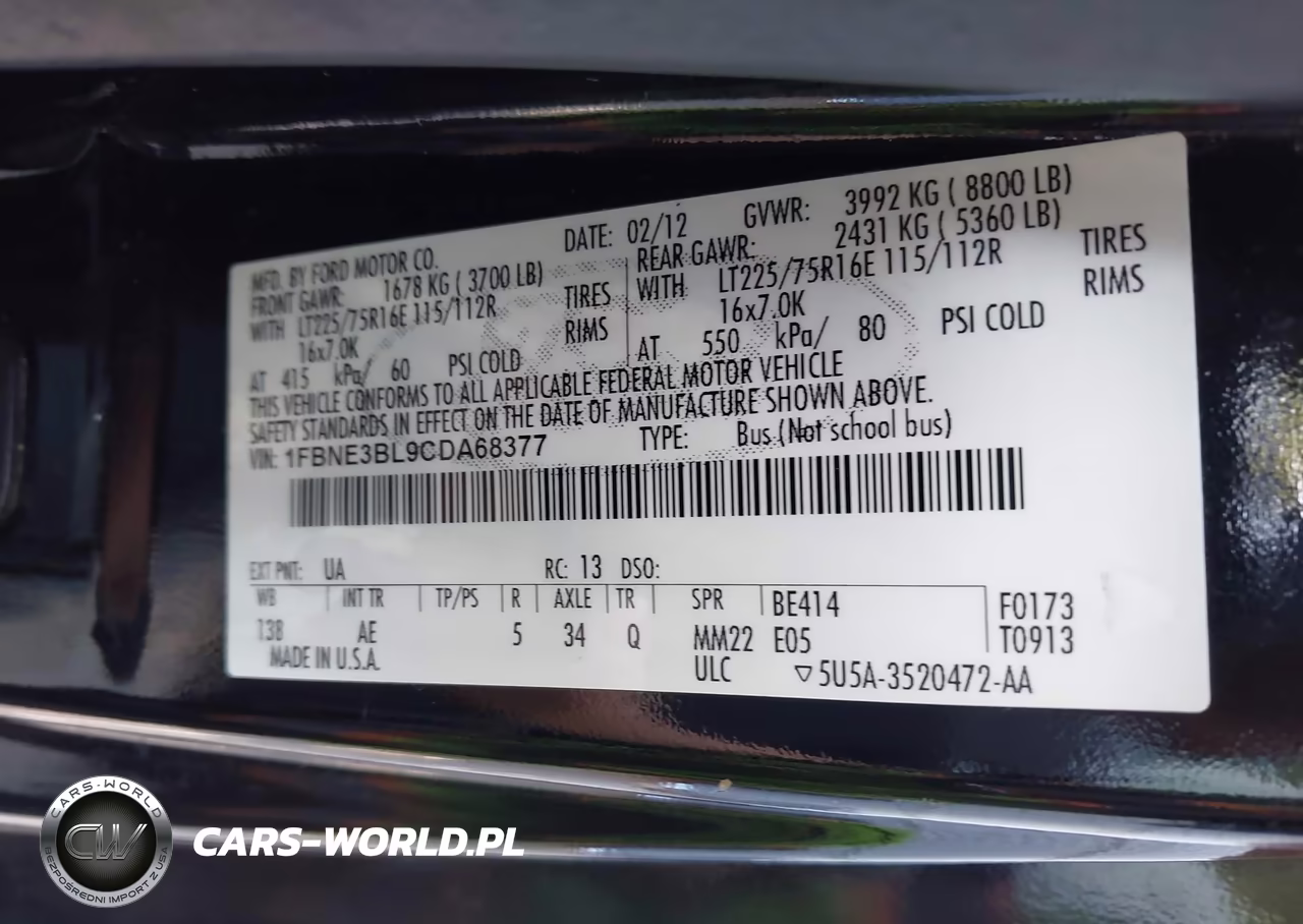 2012 Ford E-350 Super Duty Xl VIN:1FBNE3BL9CDA68377 - 9