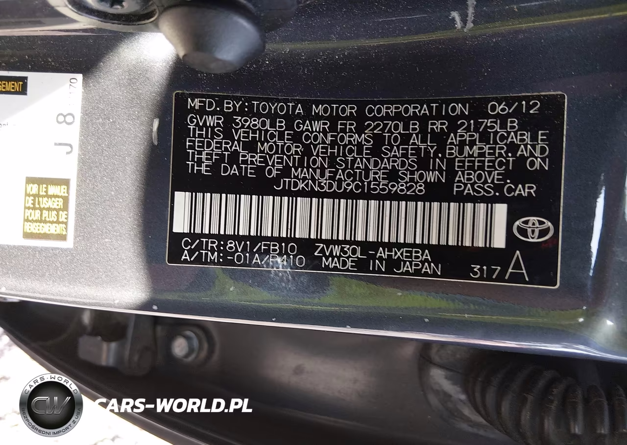 2012 Toyota Prius Two VIN:JTDKN3DU9C1559828 - 9