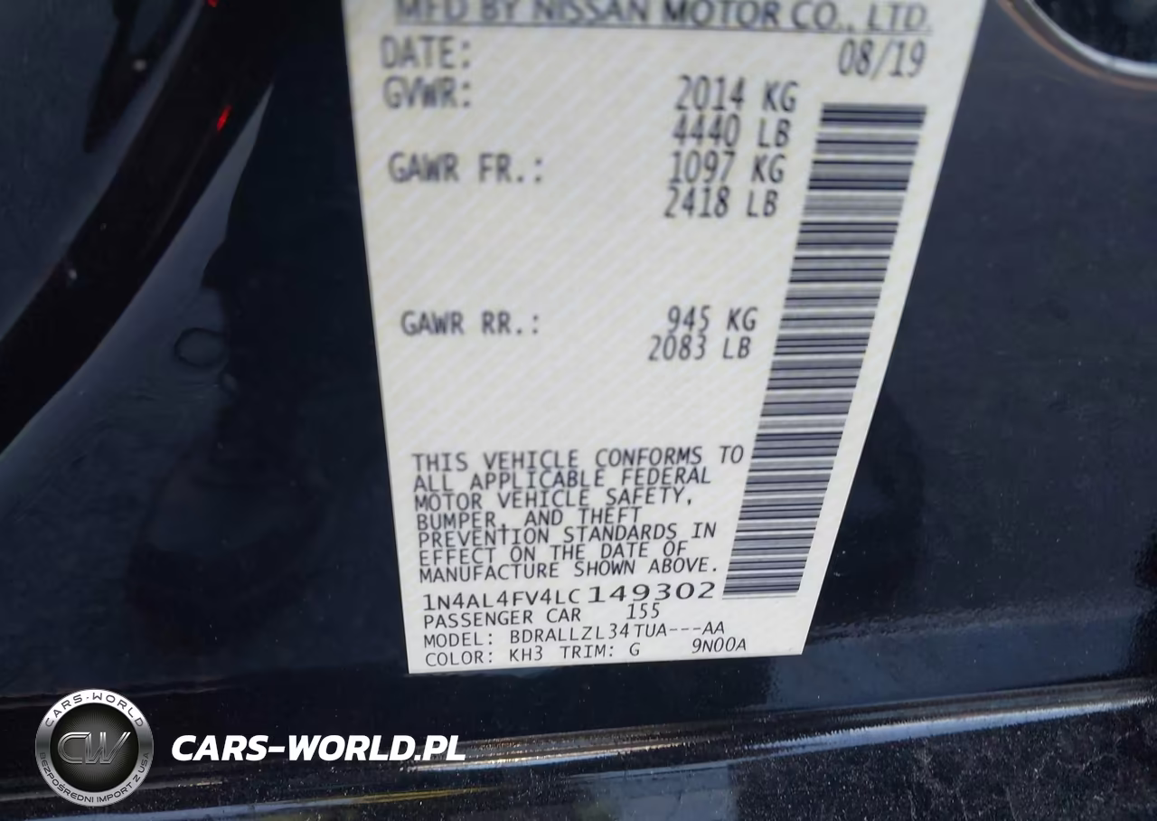 2020 Nissan Altima Platinum Vc-Turbo Fwd VIN:1N4AL4FV4LC149302 - 9