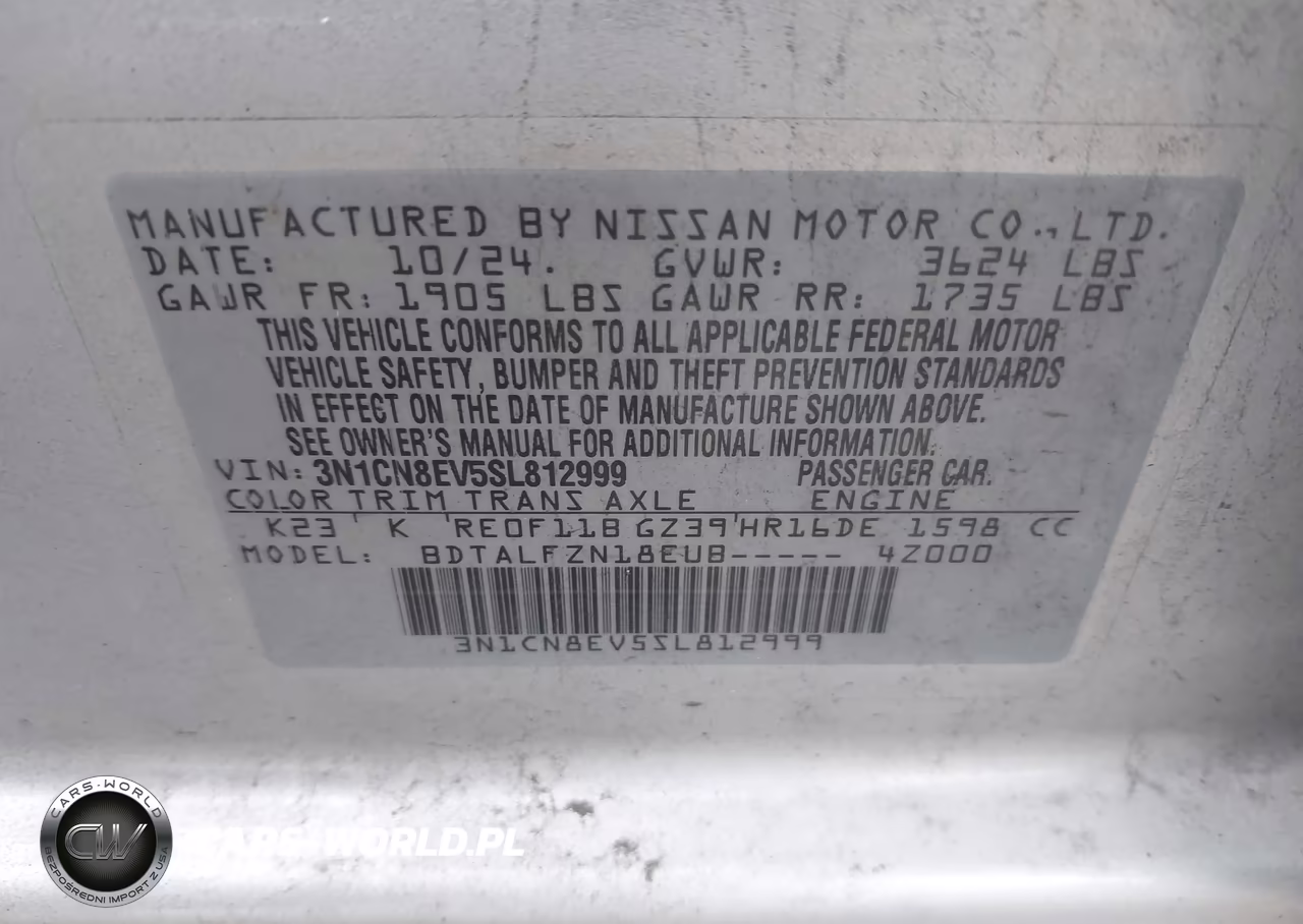 2025 Nissan Versa 1.6 Sv VIN:3N1CN8EV5SL812999 - 9