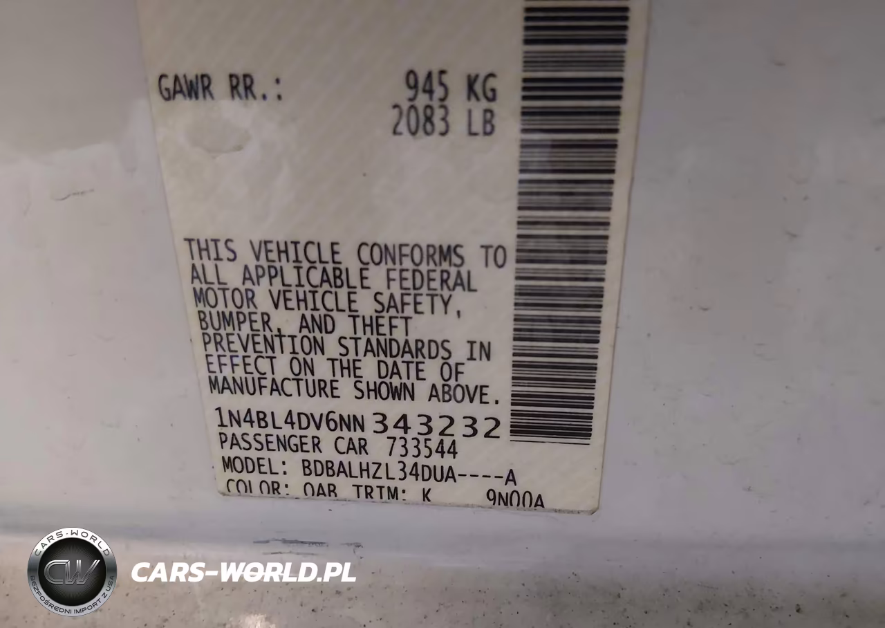 2022 Nissan Altima Sv Fwd VIN:1N4BL4DV6NN343232 - 9