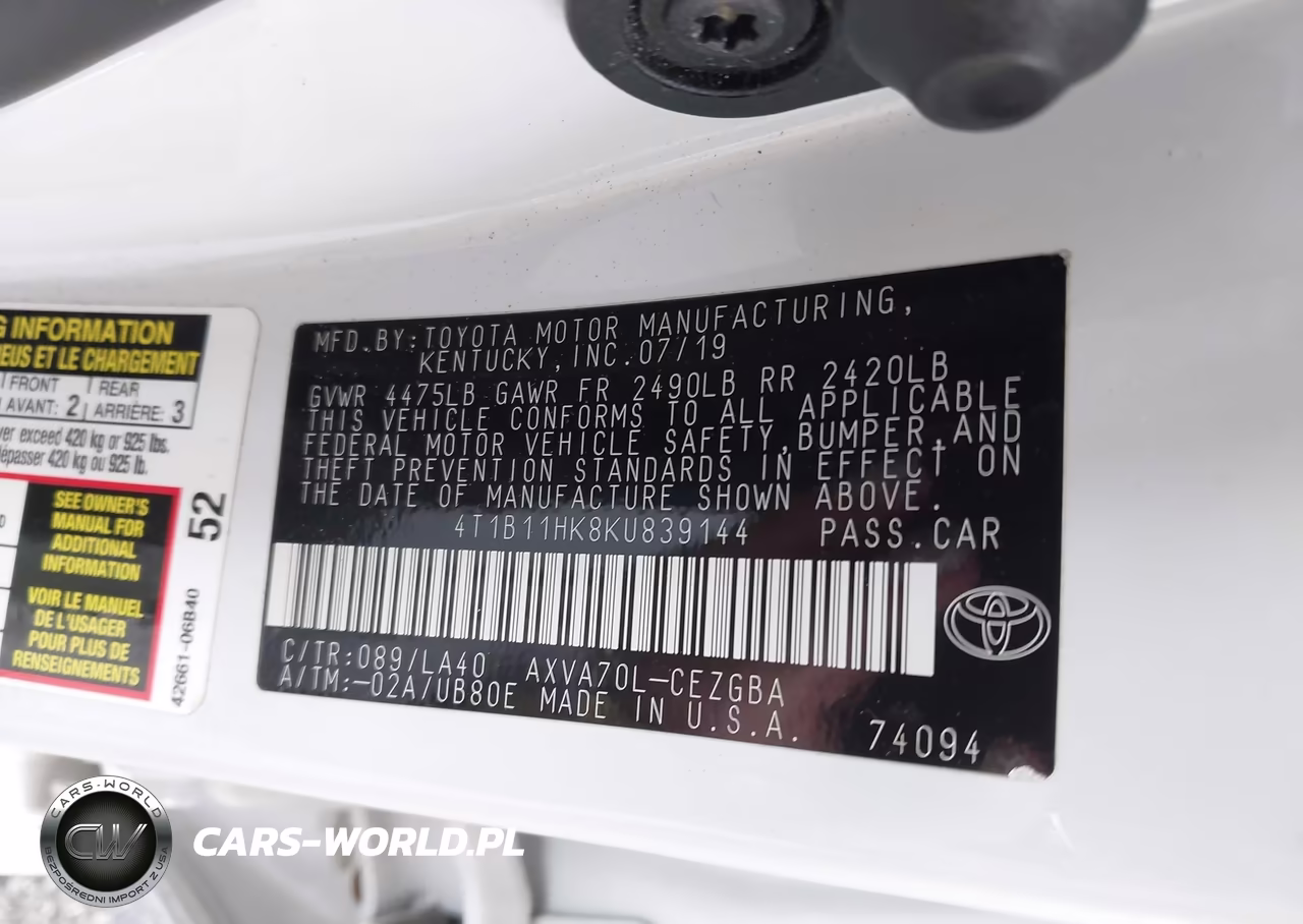 2019 Toyota Camry Xle VIN:4T1B11HK8KU839144 - 9