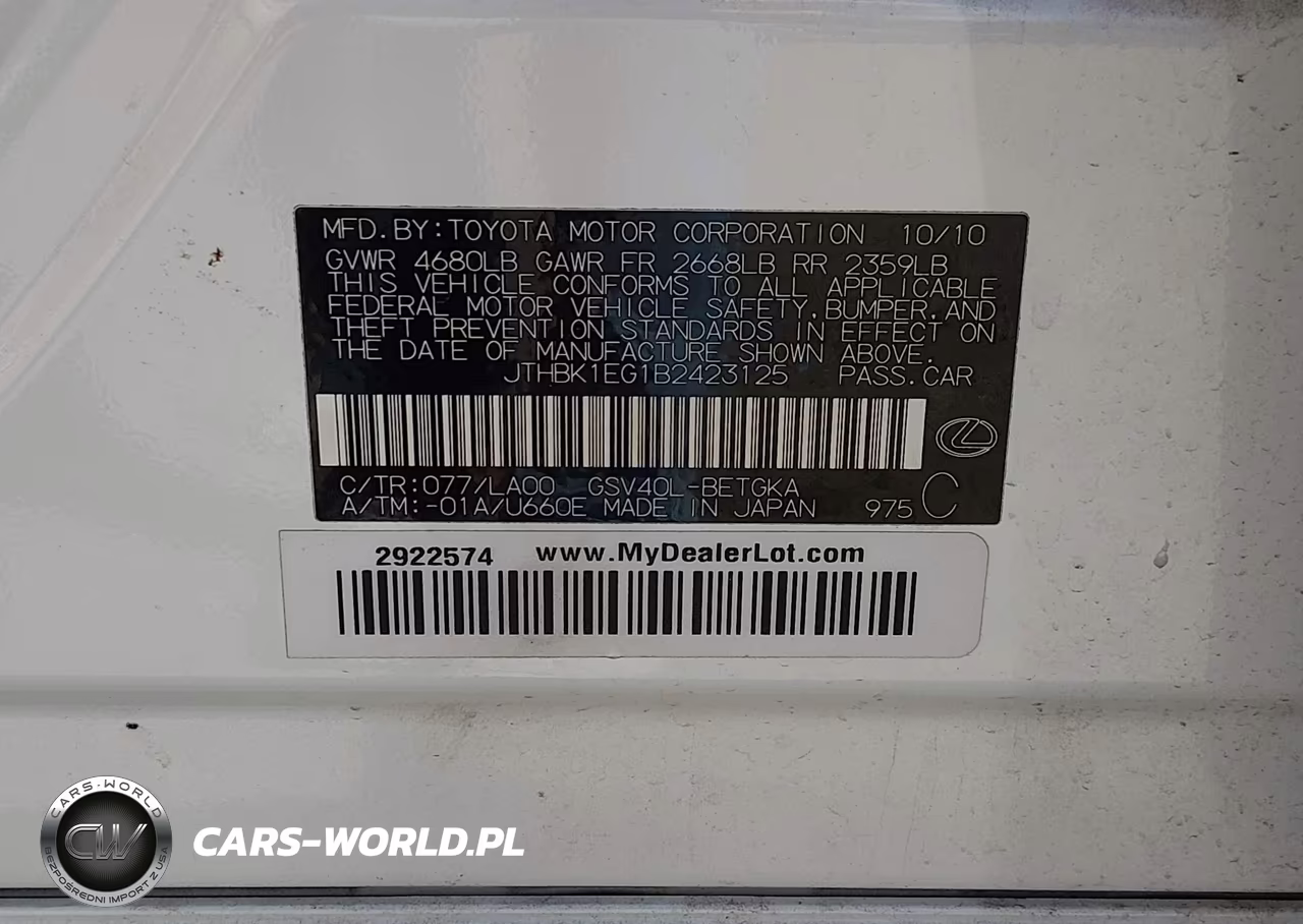 2011 Lexus Es 350 VIN:JTHBK1EG1B2423125 - 9
