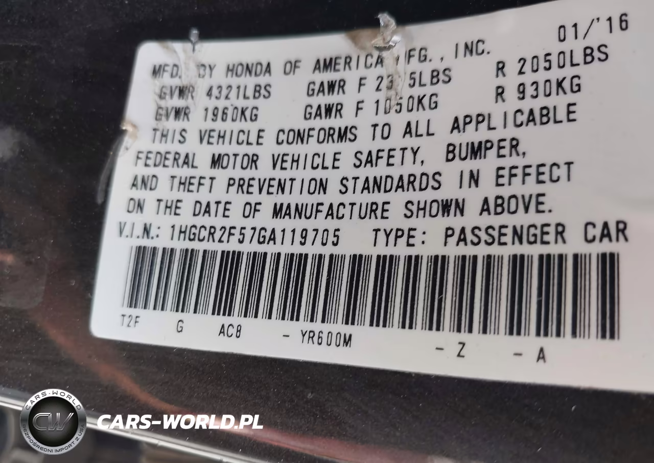 2016 Honda Accord Sport VIN:1HGCR2F57GA119705 - 9