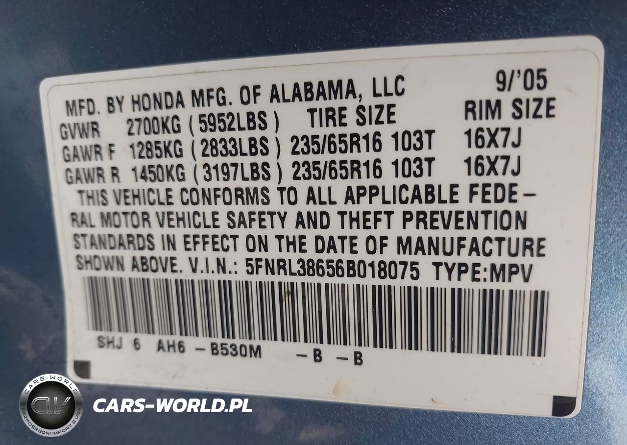 2006 Honda Odyssey Ex-L VIN:5FNRL38656B018075 - 9