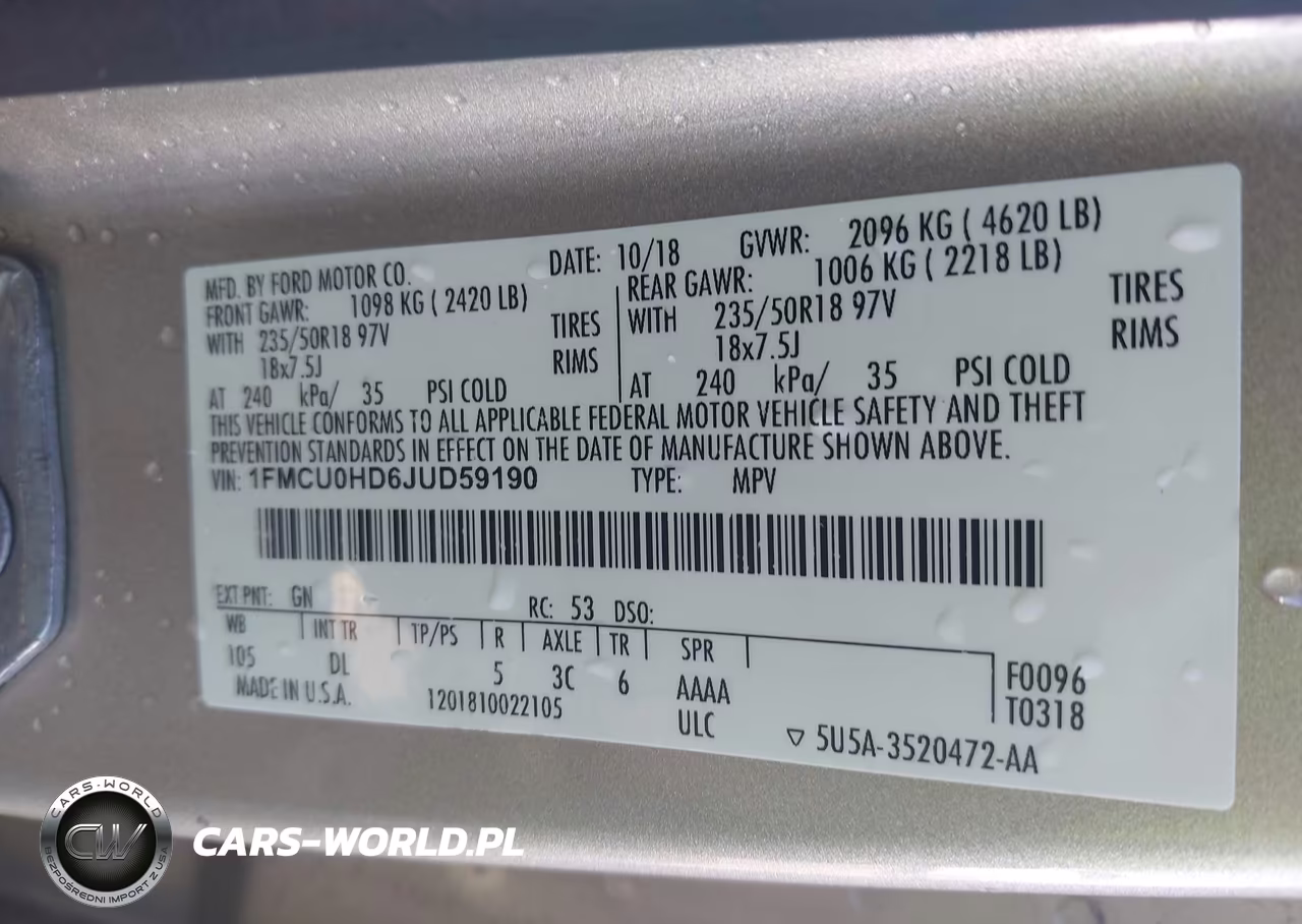 2018 Ford Escape Sel VIN:1FMCU0HD6JUD59190 - 9