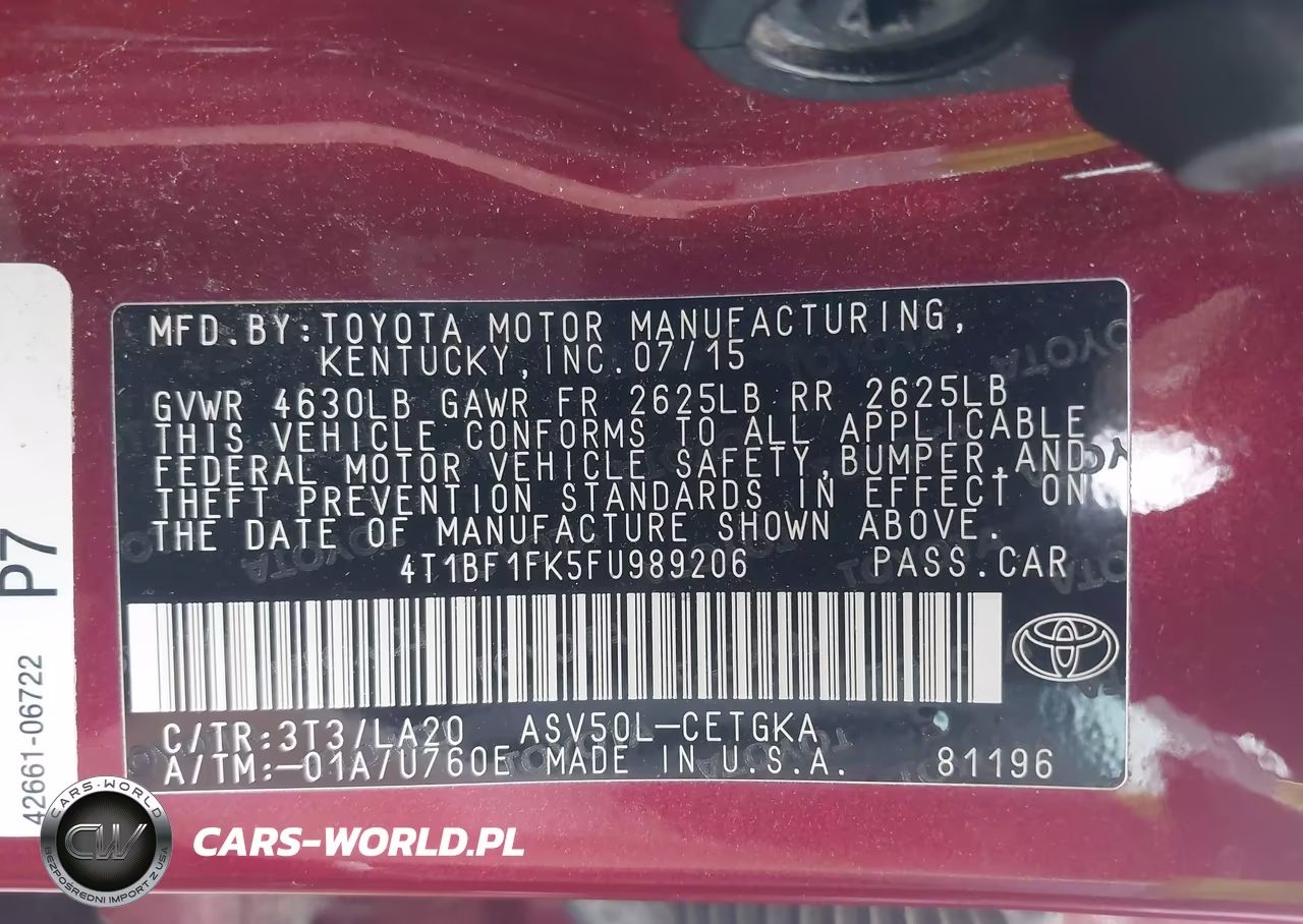 2015 Toyota Camry Xle VIN:4T1BF1FK5FU989206 - 9