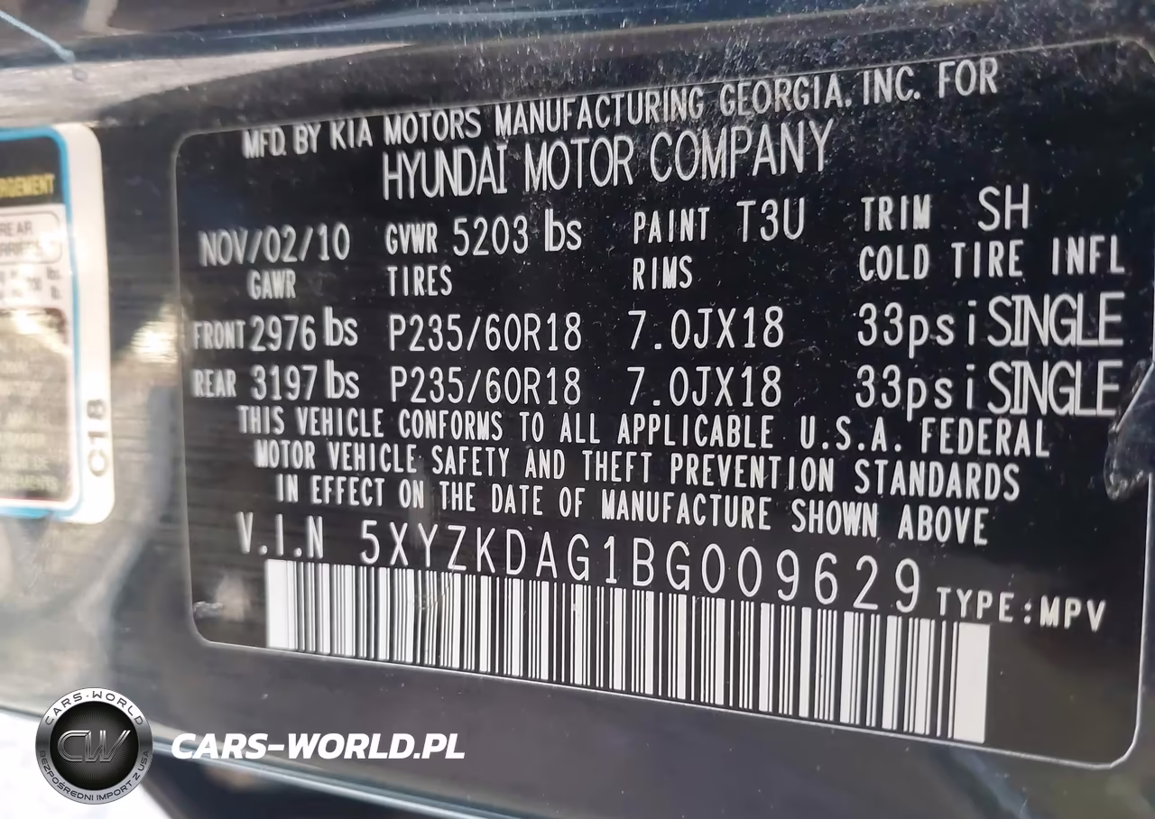2011 Hyundai Santa Fe Limited V6 VIN:5XYZKDAG1BG009629 - 9
