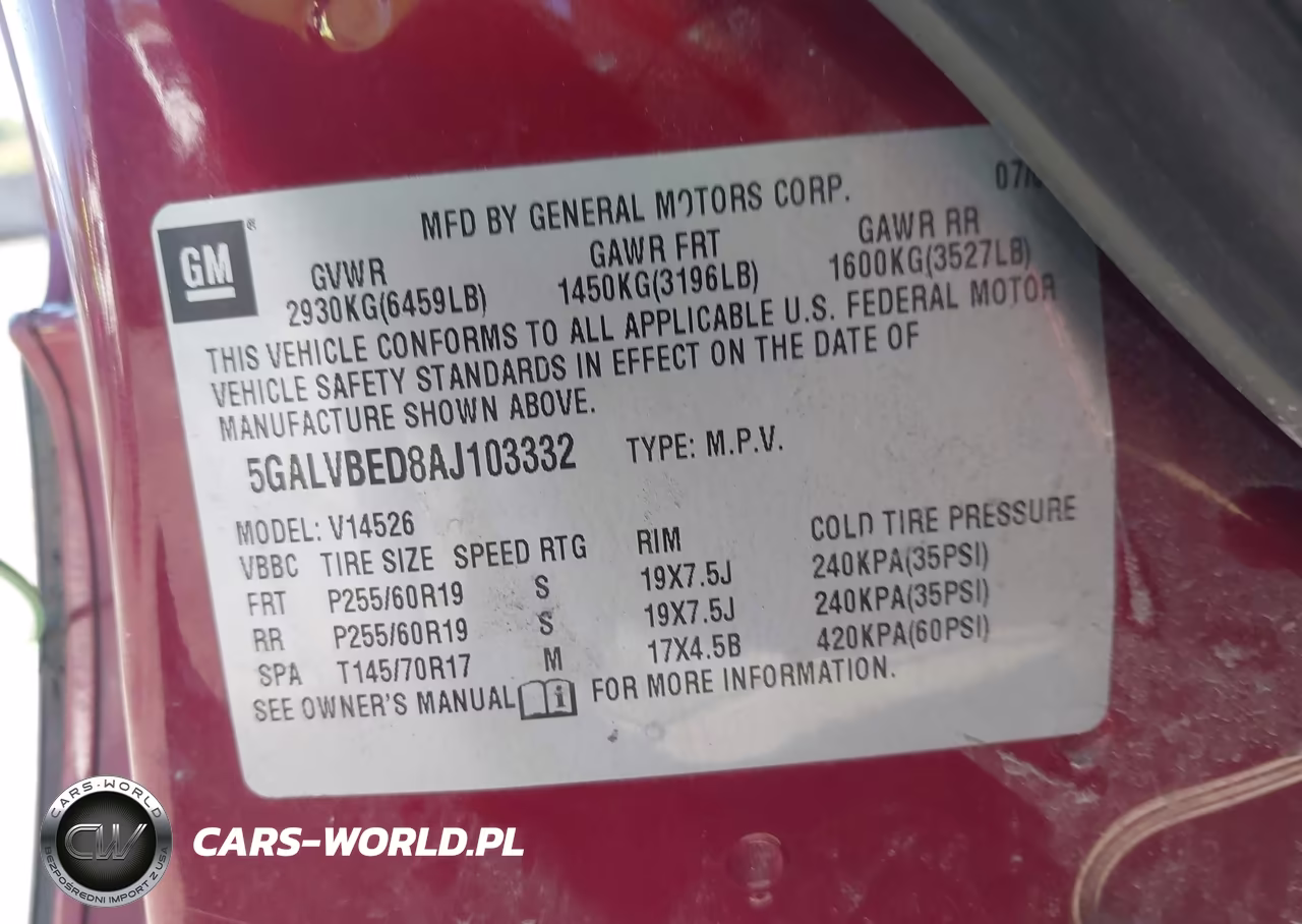 2010 Buick Enclave 1Xl VIN:5GALVBED8AJ103332 - 9