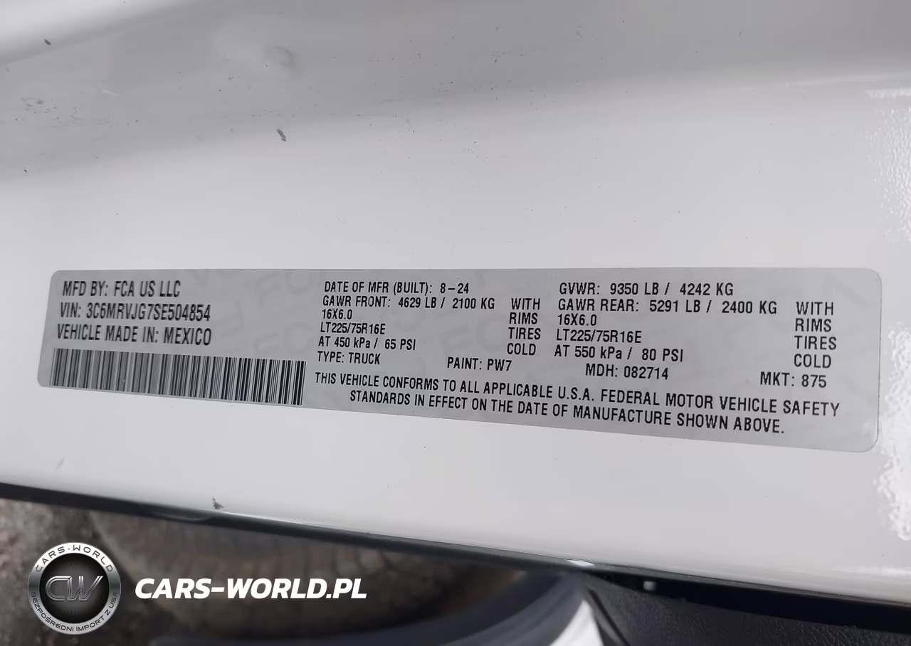 2025 Ram Promaster 3500 Cargo Van Tradesman High Roof 159 Wb Ext VIN:3C6MRVJG7SE504854 - 9