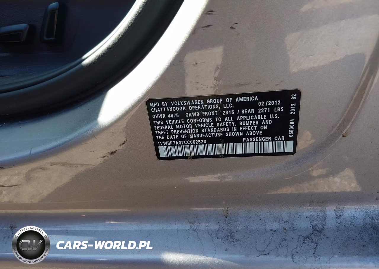 2012 Volkswagen Passat 2.5L Se VIN:1VWBP7A37CC052523 - 9