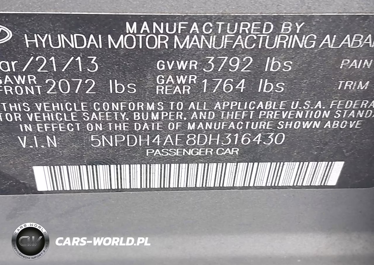 2013 Hyundai Elantra Gls VIN:5NPDH4AE8DH316430 - 9
