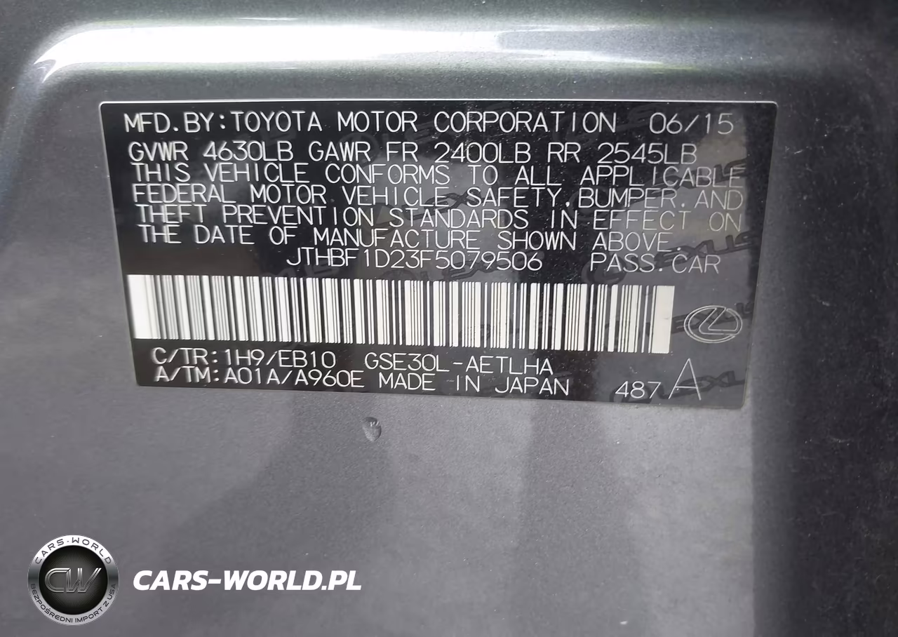 2015 Lexus Is 250 VIN:JTHBF1D23F5079506 - 9