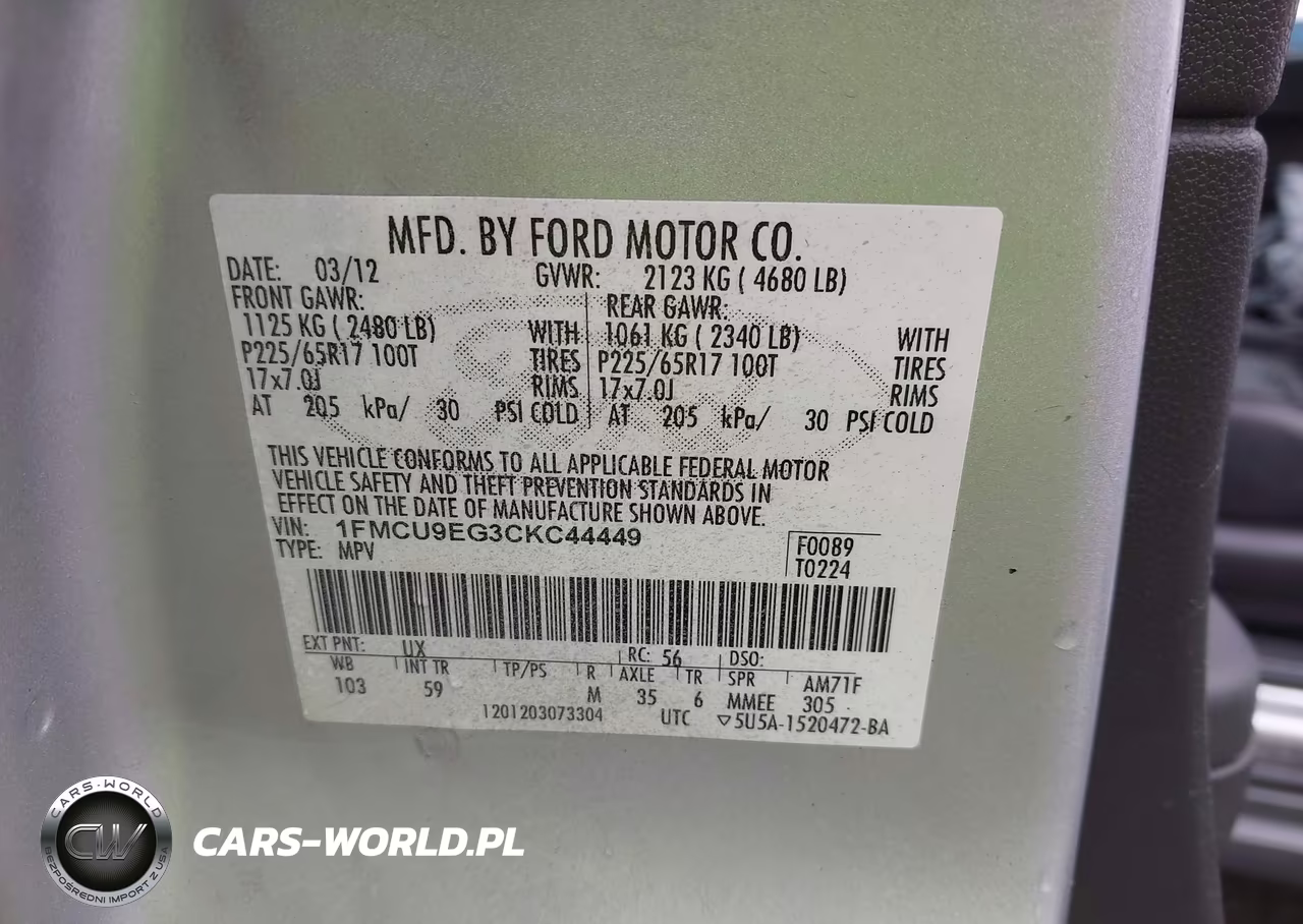 2012 Ford Escape Limited VIN:1FMCU9EG3CKC44449 - 9