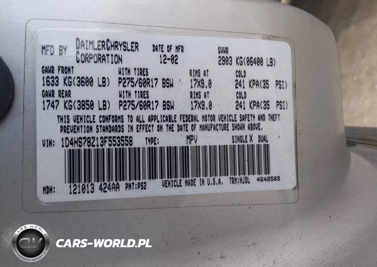 2003 Dodge Durango R-T VIN:1D4HS78Z13F553558 - 9