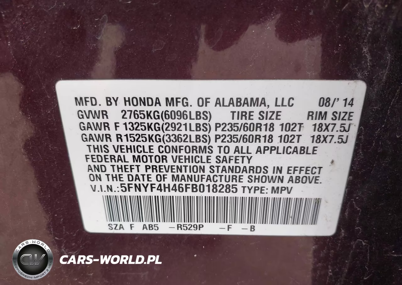 2015 Honda Pilot Ex VIN:5FNYF4H46FB018285 - 9