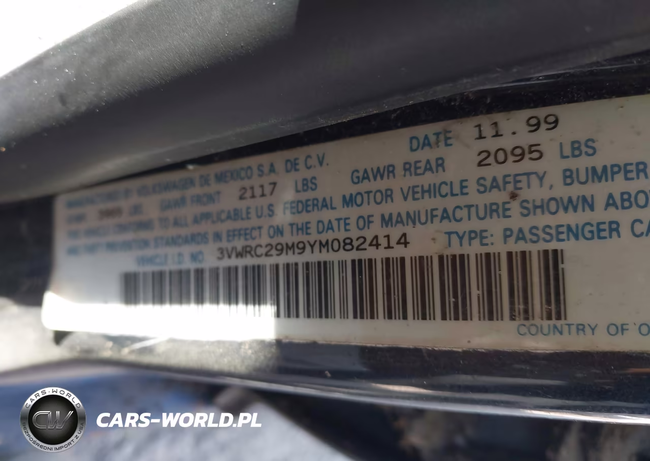 2000 Volkswagen Jetta Gl VIN:3VWRC29M9YM082414 - 9
