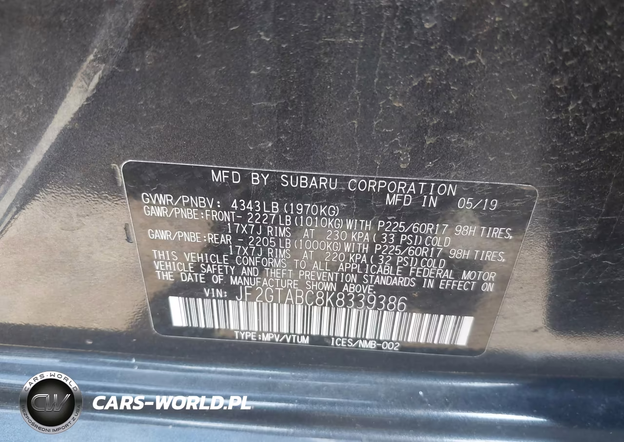 2019 Subaru Crosstrek 2.0I VIN:JF2GTABC8K8339386 - 9