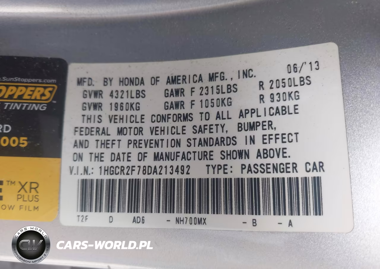 2013 Honda Accord Ex VIN:1HGCR2F78DA213492 - 9